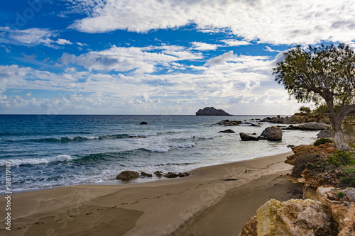 Beautiful greek seascape. East Crete. Xerokampos beach.