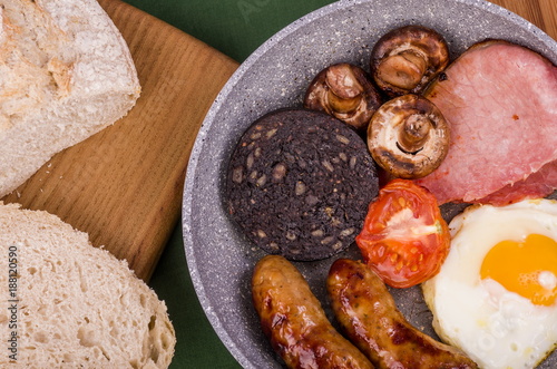 Large Ulster Fry Breakfast.
Ulster Fry breakfast or all-day breakfast, a selection of fried breakfast food often served with Sourdough bread and hot fresh coffee.