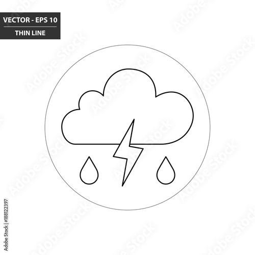 Weather - cloud, rain and thunder thin line flat icon. Vector Illustration.