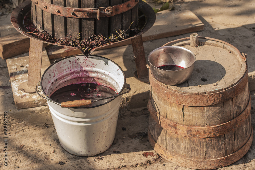 Wine-making. Technology of wine production. The folk tradition of making wine. Wine production in Moldova. The ancient tradition of grape processing. The squeezer is used to press the wine. Wine-making. Technology of wine production. The folk tradition of making wine. Wine production in Moldova. The ancient tradition of grape processing. The squeezer is used to press the wine.