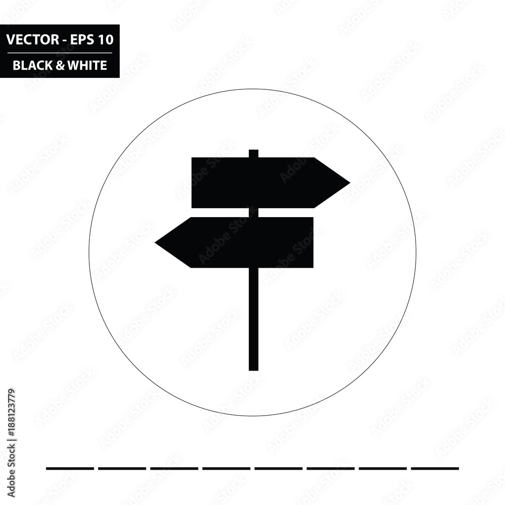 Road sign black and white flat icon. Vector Illustration. Road sign black and white flat icon. Vector Illustration.
