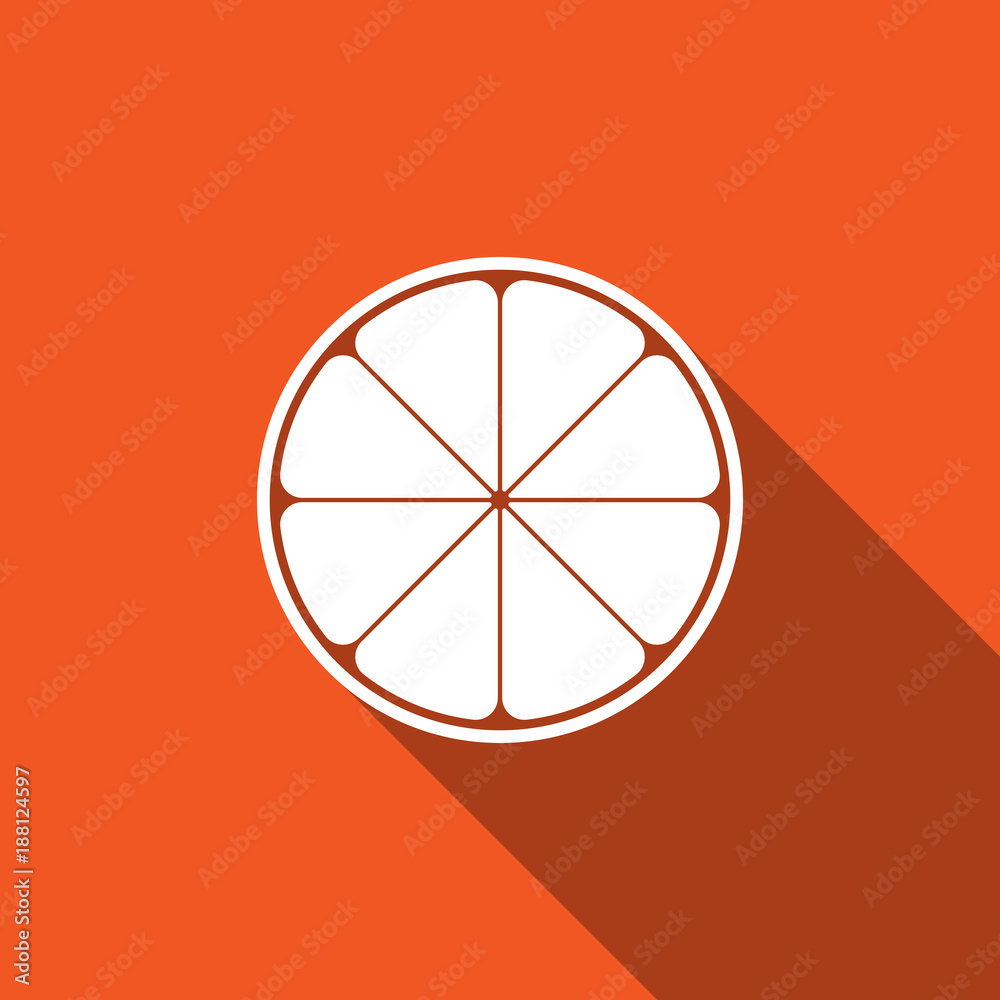 Orange in a cut. Citrus fruit icon isolated with long shadow. Healthy lifestyle. Flat design. Vector Illustration Orange in a cut. Citrus fruit icon isolated with long shadow. Healthy lifestyle. Flat design. Vector Illustration