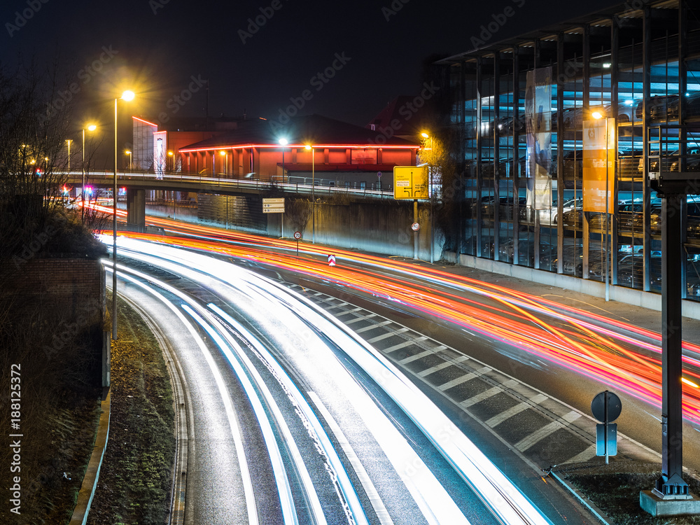 car traffic at night in neu-ulm, germany