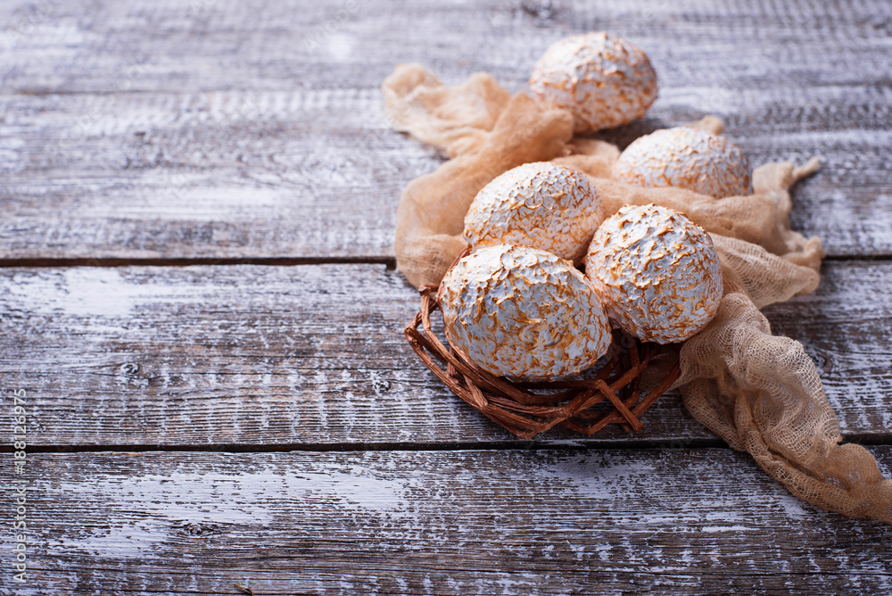 Decorative white and golden Easter eggs. Decorative white and golden Easter eggs.