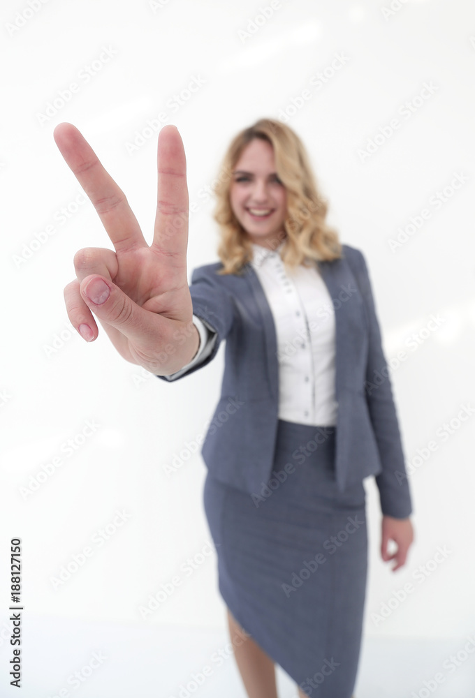 stylized image.business woman showing victory sign. stylized image.business woman showing victory sign.