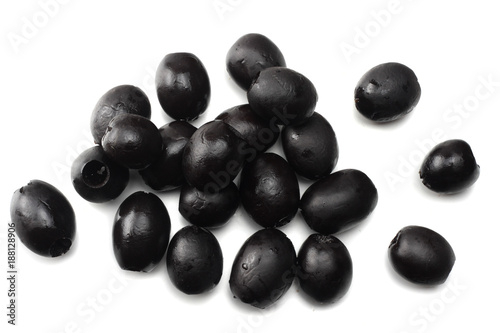 Marinated slices black olives isolated on white background. top view © Dmytro