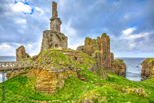 The medieval and renaissance fortress of Castle Sinclair Girnigoe, the most spectacular ruin in the North of Scotland, in the Highlands near Wick on the east coast of Caithness. photo