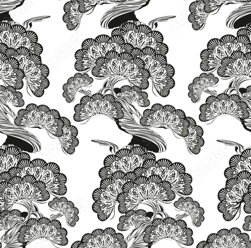 Bonsai pine decorative small tree  seamless pattern