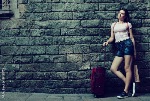  tourer standing on stone wall background