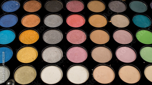 Palette of colorful eye shadow makeup