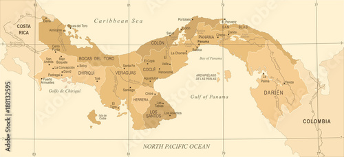 Panama Map - Vintage Detailed Vector Illustration