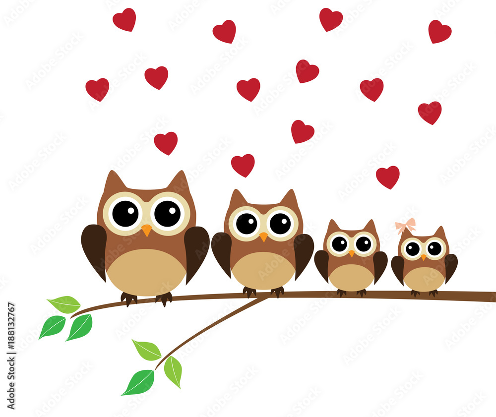 Obraz premium Sowa Rodzina Valentine