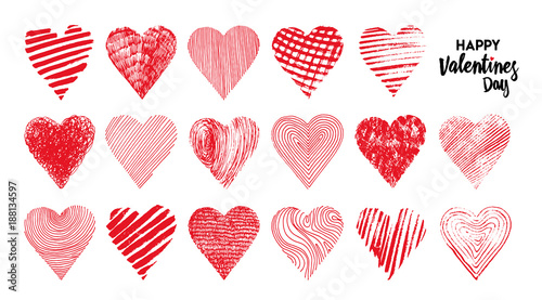 Hand drawn set of hearts. Vector illustration. Design elements for Valentine's day. Isolated on white background