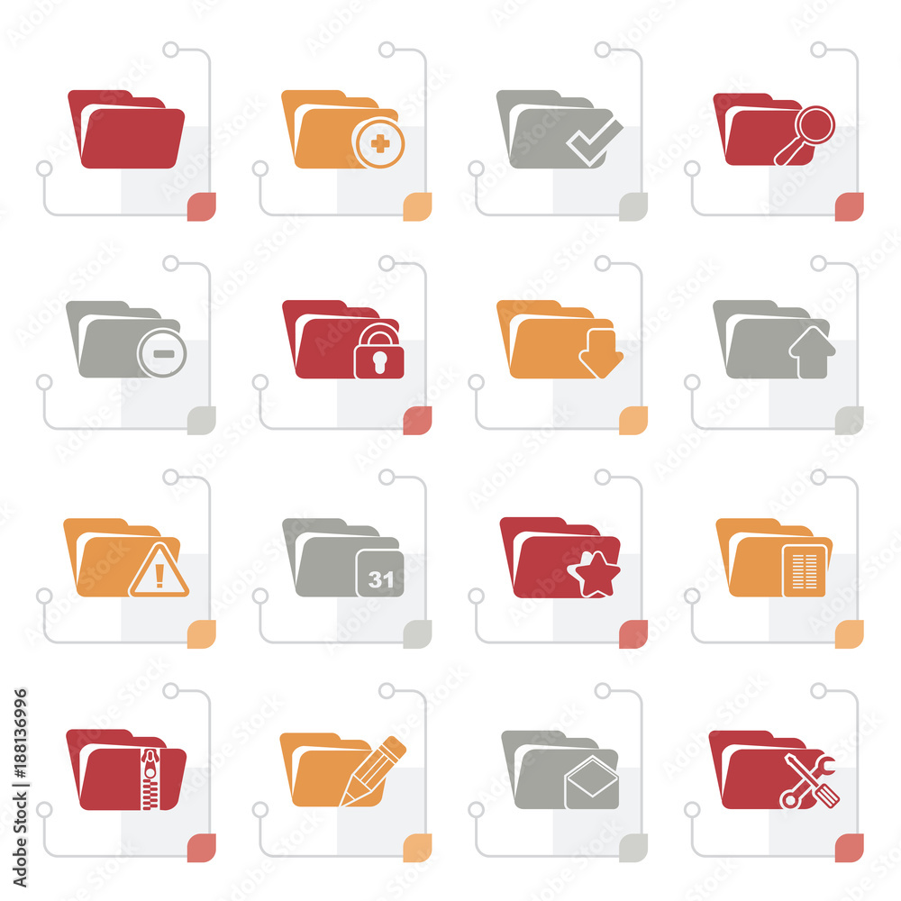 Stylized Different kind of folder icons - vector icon set