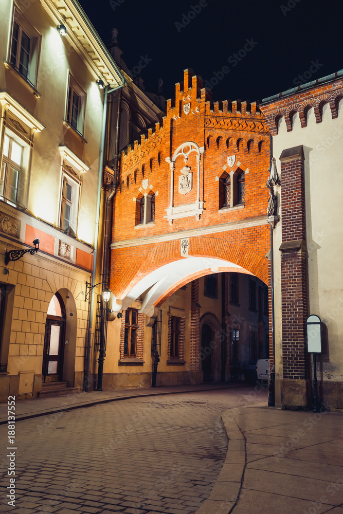 Czartoryski Museum in old town of Krakow at night, Poland