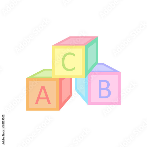 Baby cubes toy vector illustration graphic. Alphabet blocks in pastel colors, isolated on white background.