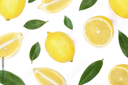 lemon isolated on white background. Flat lay, top view