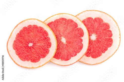 Grapefruit slices isolated on white background. Top view