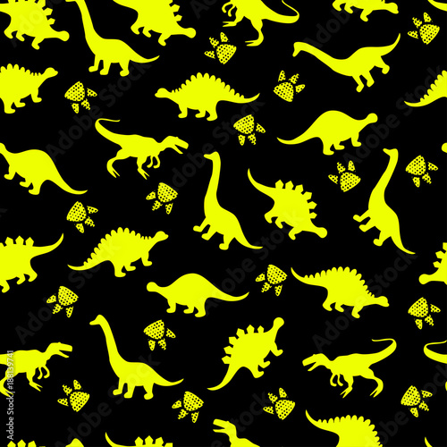 Cute kids dinosaurs pattern for girls and boys. Colorful dinosaurs on the abstract grunge background.. The dinosaurs pattern is made in neon colors. Urban pattern. backdrop for textile and fabric.