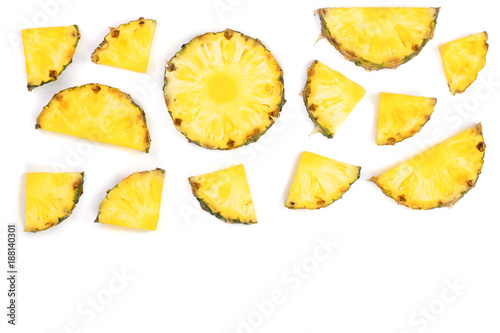 Sliced pineapple isolated on white background with copy space for your text. Top view
