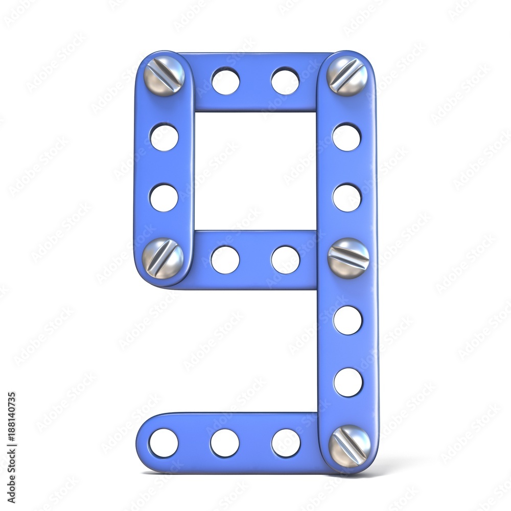Blue metal constructor toy Number 9 NINE 3D Blue metal constructor toy Number 9 NINE 3D