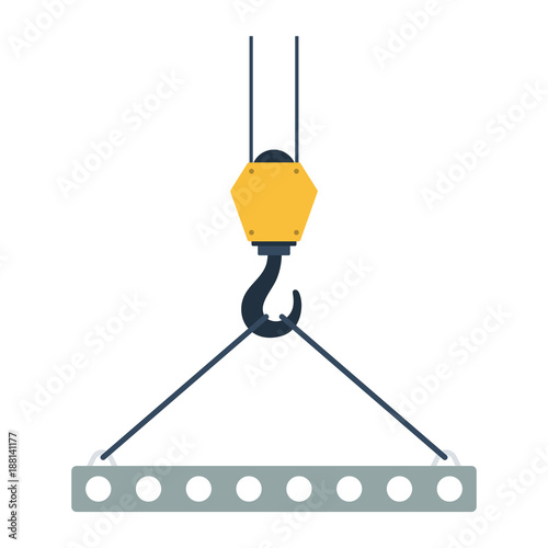 Icon of slab hanged on crane hook by rope slings