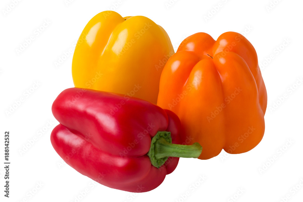 Three sweet peppers on a white background. Three sweet peppers on a white background.