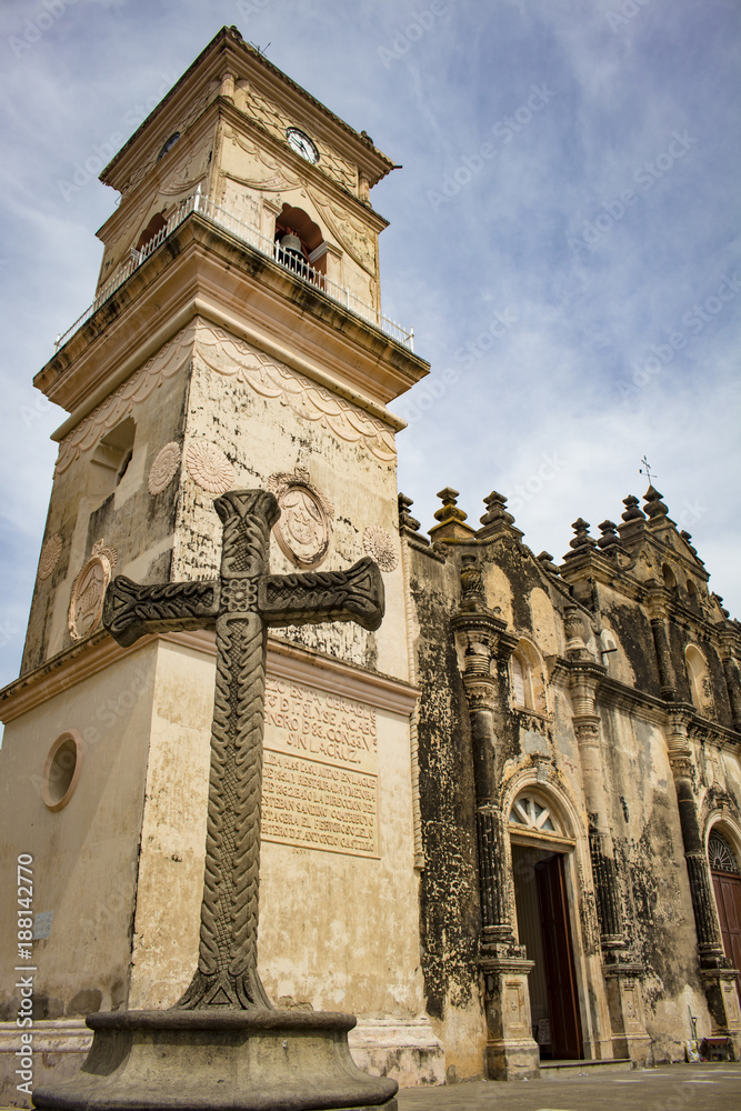 Exterior of the Nicaraguan Catholic Church Iglesia La Merced in Granada, Nicaragua