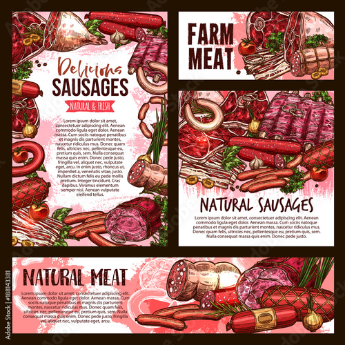 Vector sketch meat farm sausages product posters