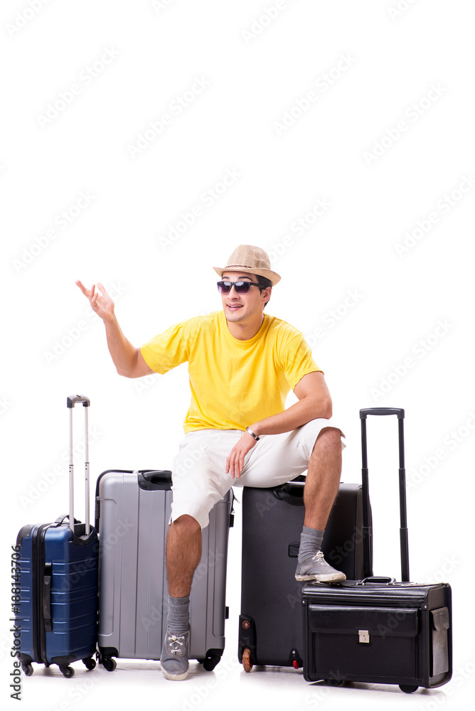 Happy young man going on summer vacation isolated on white Happy young man going on summer vacation isolated on white