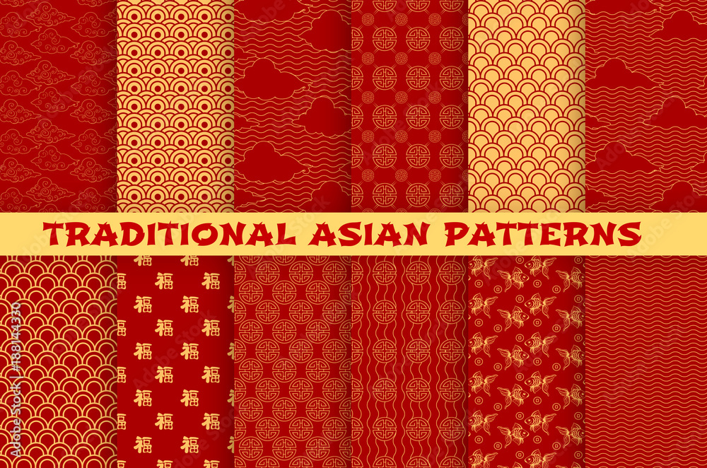 Asian seamless pattern of oriental golden ornament