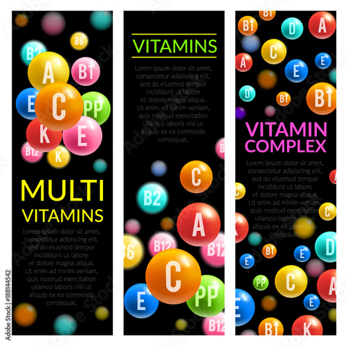 Multi vitamin complex pills vector banners