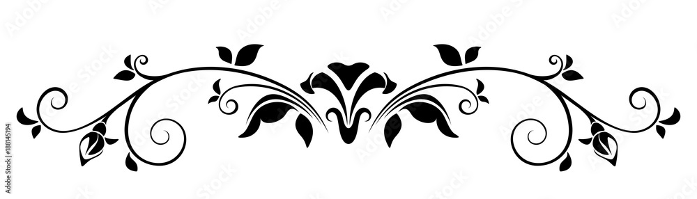 Naklejka premium Floral ornament isolated on a white background. Vector black and white illustration.