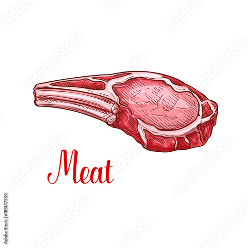 Vector sketch beef meat lump farm fresh icon