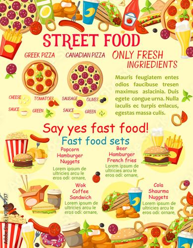 Vector fast food street food snacks poster