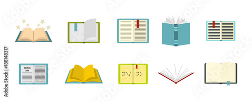 Open book icon set, flat style