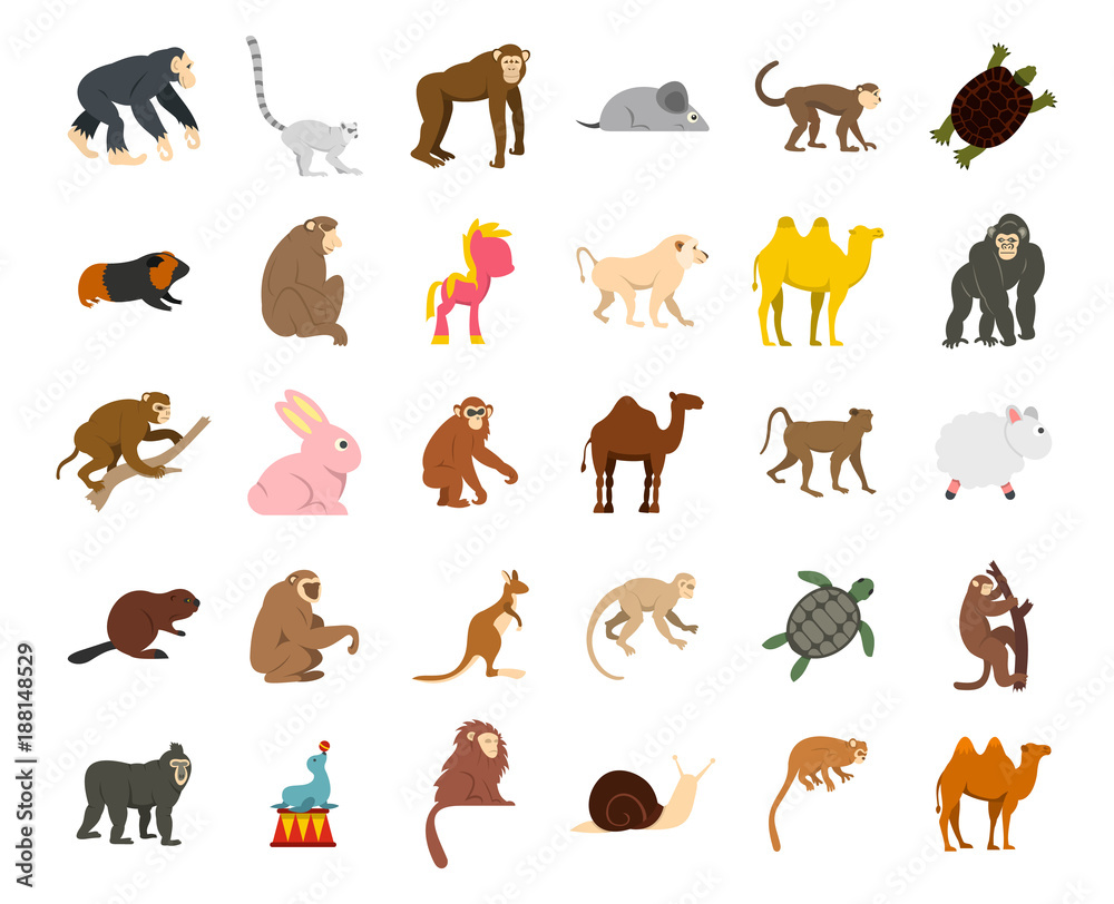Obraz premium Animals icon set, flat style