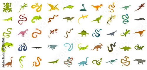 Fotótapéta Reptile icon set, flat style