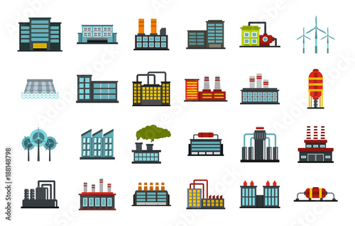 Factory icon set, flat style