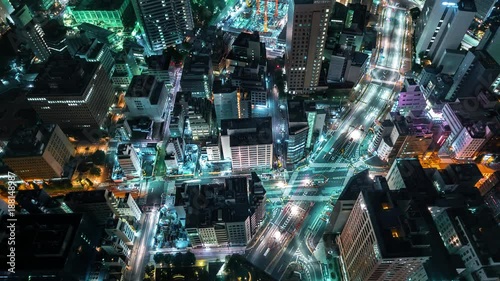 Time-lapse of traffic moving through Toranomon, Tokyo, Japan at night photo