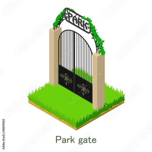 Park gate icon, isometric style.