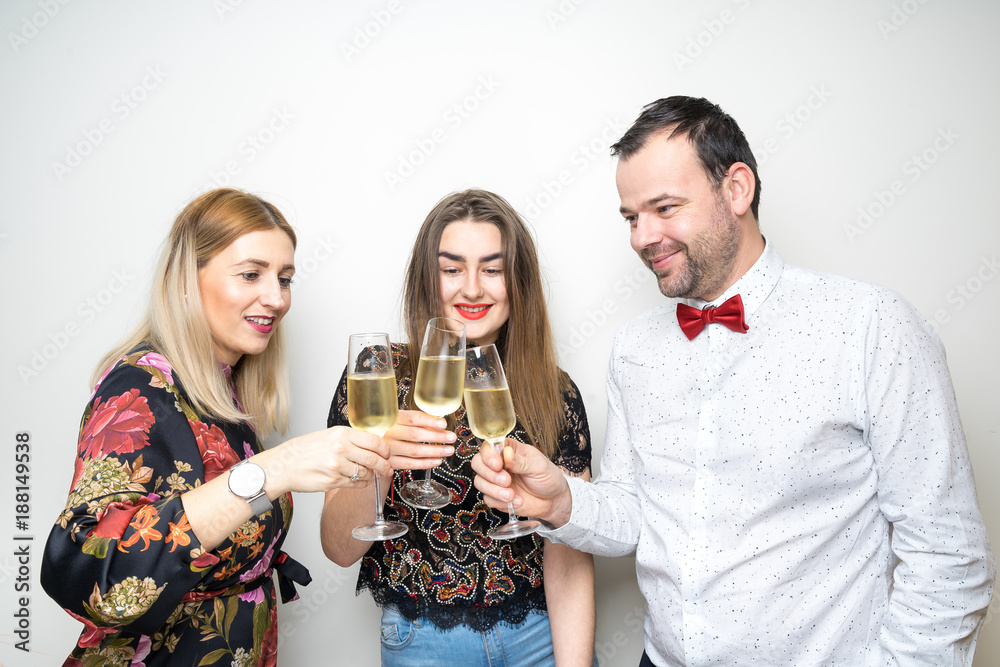 three people funny props pose photo booth happy fun bottle three people funny props pose photo booth happy fun bottle