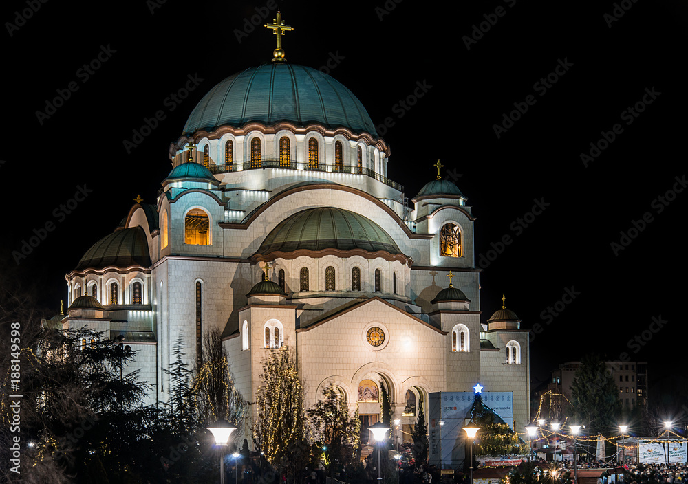 Belgrade, Serbia January 14, 2018: Temple of St. Sava at night