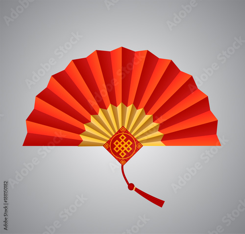 Red Chinese folding fan on white background.Vector illustration