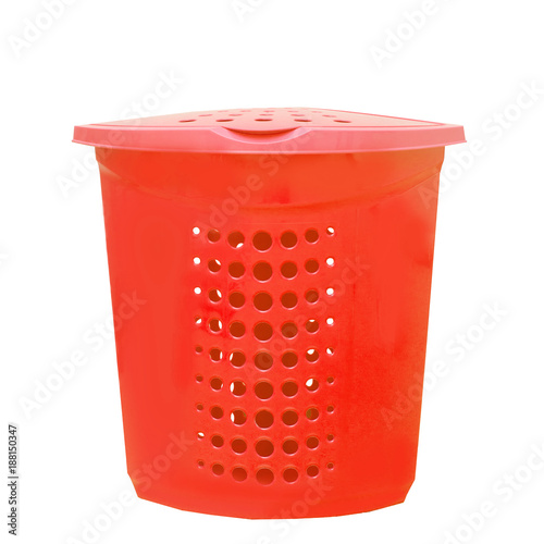 Fotografija red plastic basket for washing isolate on white background