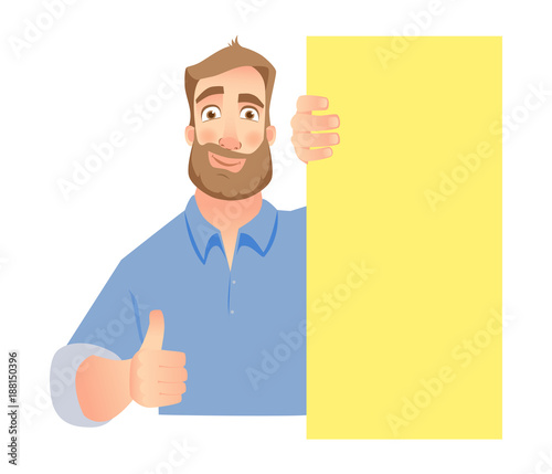 man holding blank signboard