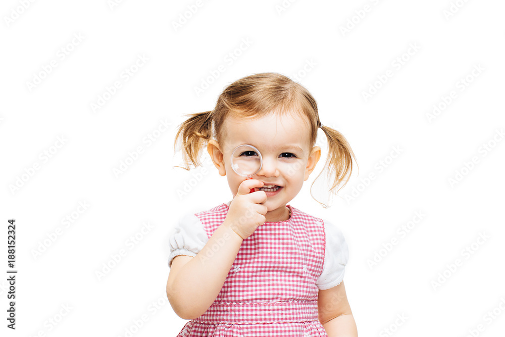 Toddler girl with magnifying glass Toddler girl with magnifying glass
