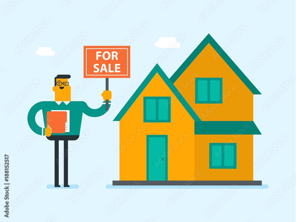 Young caucasian white broker offering the house for sale Young caucasian white broker offering the house for sale