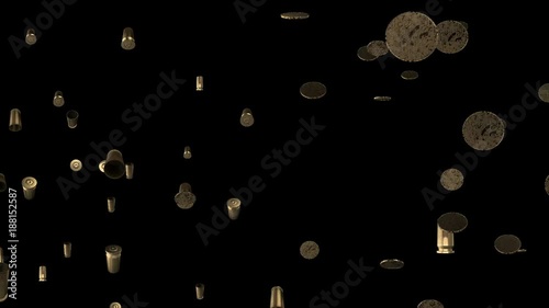 bullets and money fly across the screen. military background. seamless loop. photo