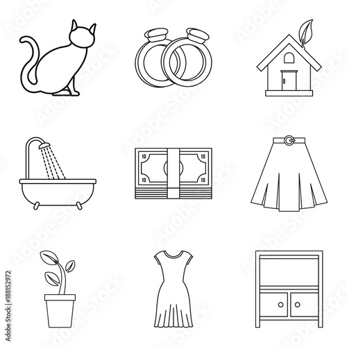 Family relationship icons set, outline style